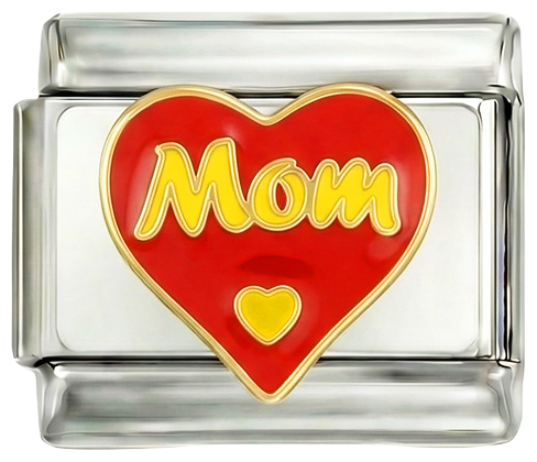 Cuore rosso glitter, 'Mamma', su argento