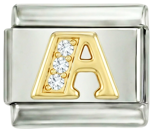 Letter A in Gold with Stones, on Silver - Letter-A-in-gold-with-stones-on-silver.png