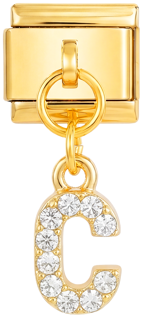 Letter C with stones, Hanging, on Gold - Letter-C-with-stones-hanging-on-gold.png