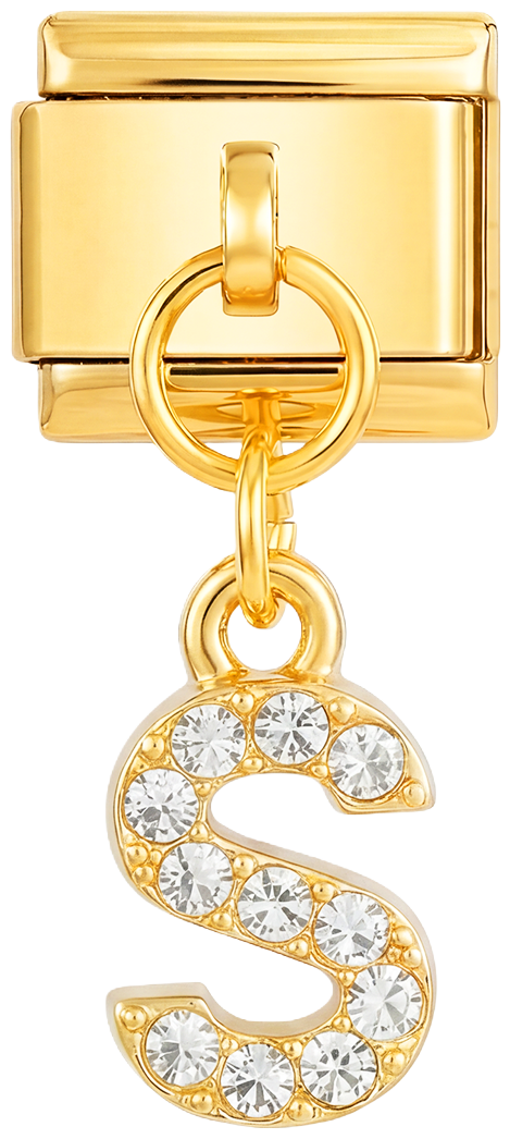 Letter S with stones, Hanging, on Gold - Letter-S-with-stones-Hanging-on-Gold.png