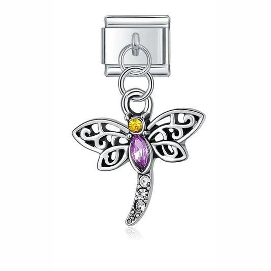 Dragonfly with Stones, on Silver - Charms Official