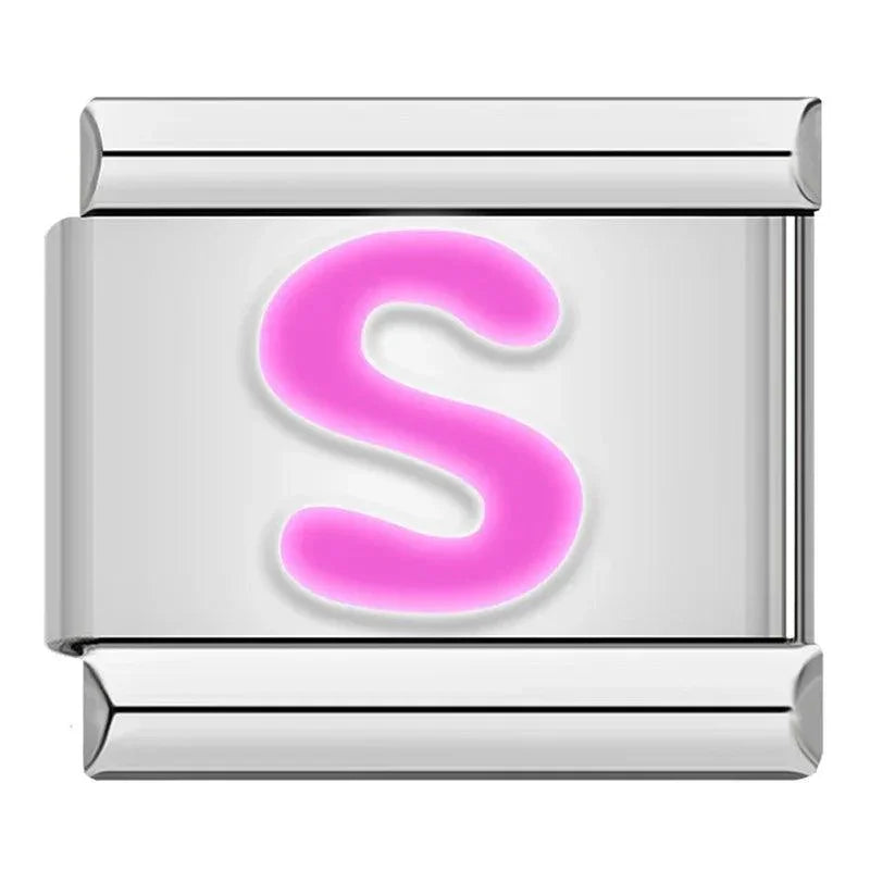 Letter S in Pink, on Silver - Charms Official