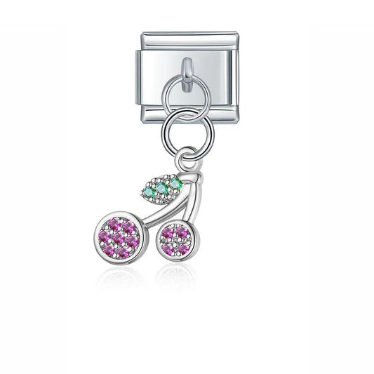 Pair of Cherries with Stones, Hanging, on Silver - Charms Official