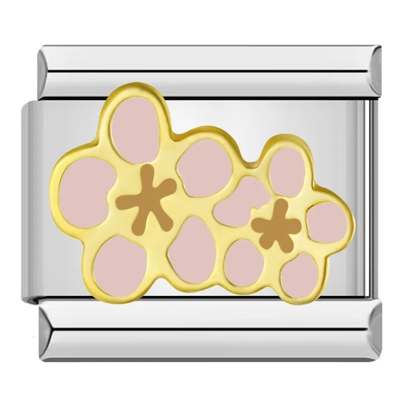 Pair of Flower, Pink and Gold - Charms Official