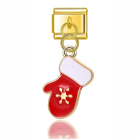 Red Christmas Glove with Gold Snowflake - Charms Official