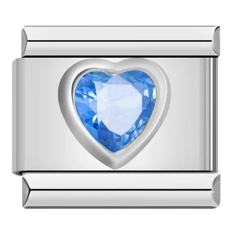 Silver Heart with Blue Stone, on Silver - Charms Official