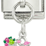 Bicicletta con fiori pendente su argento