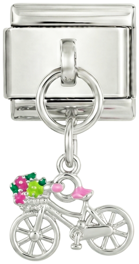 Bicicletta con fiori pendente su argento
