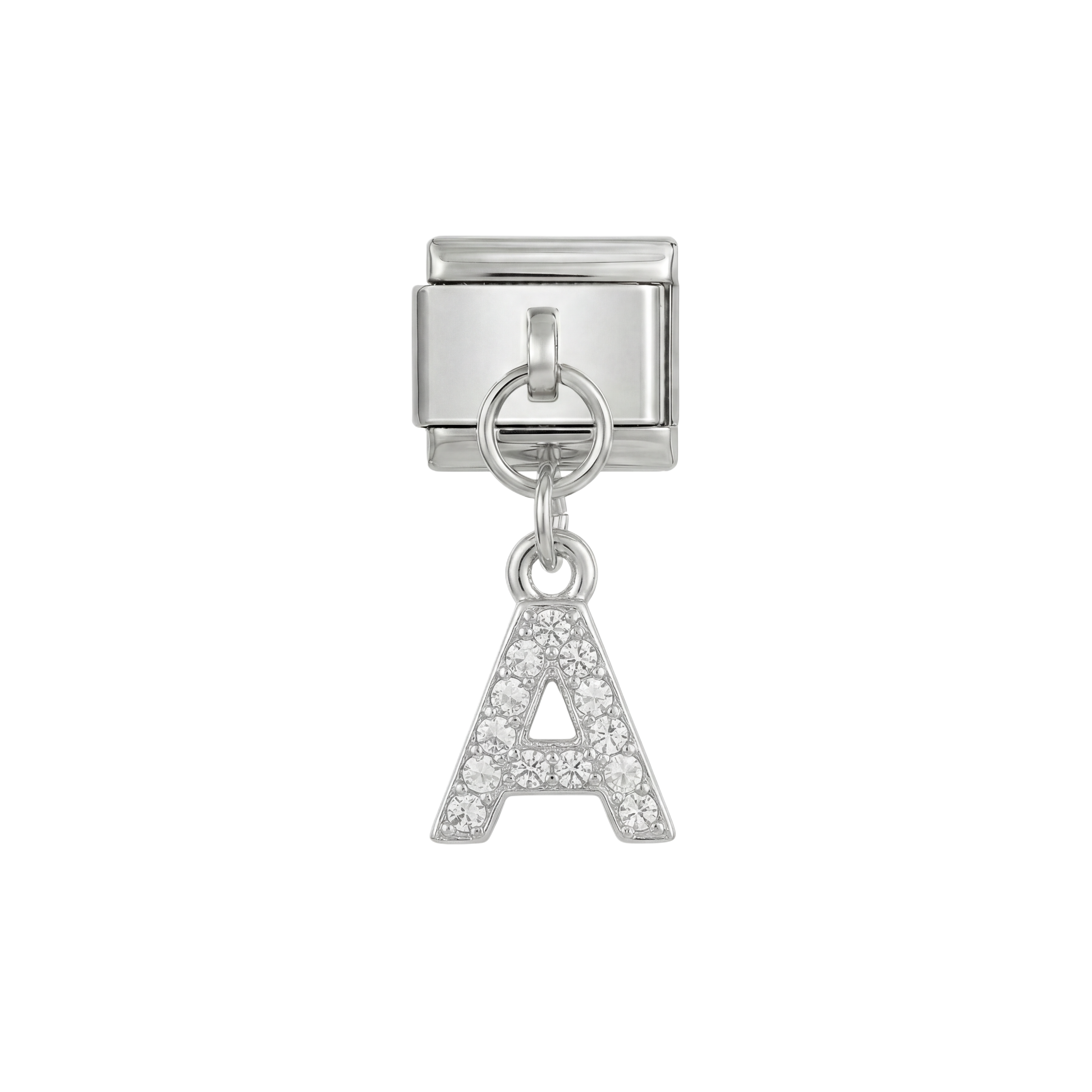 Letter A with stones, Hanging, on Silver