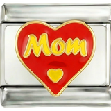 Cuore rosso glitter, 'Mamma', su argento