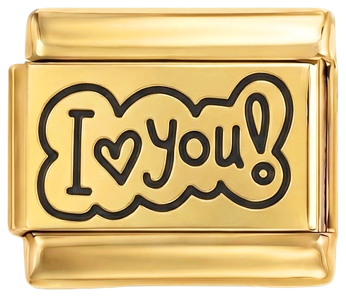 DA AGGIUNGERE - I Love You! in nero all'interno di una bolla su fondo dorato