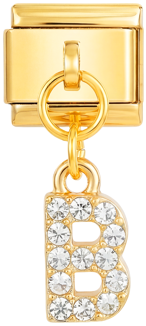 Letter B with stones, Hanging, on Gold