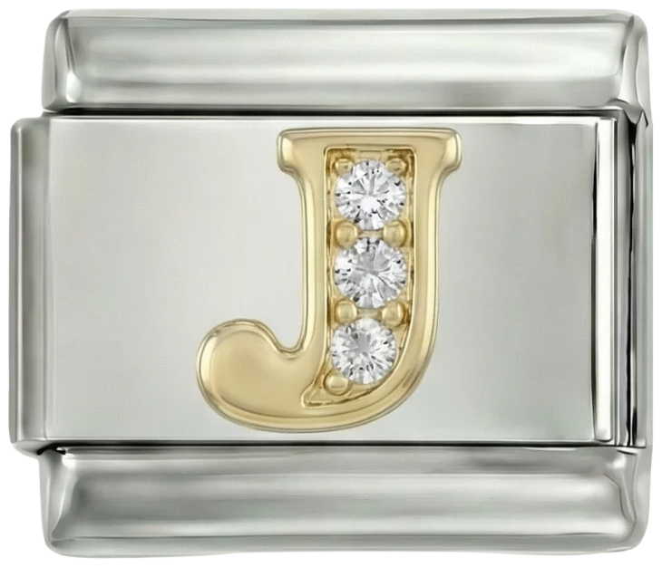Letter J in Gold with Stones, on Silver - Letter-J-in-gold-with-stones-on-silver.png