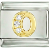 Lettera O in Oro con Pietre, su Argento