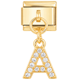 Lettera A con pietre, pendente, su oro