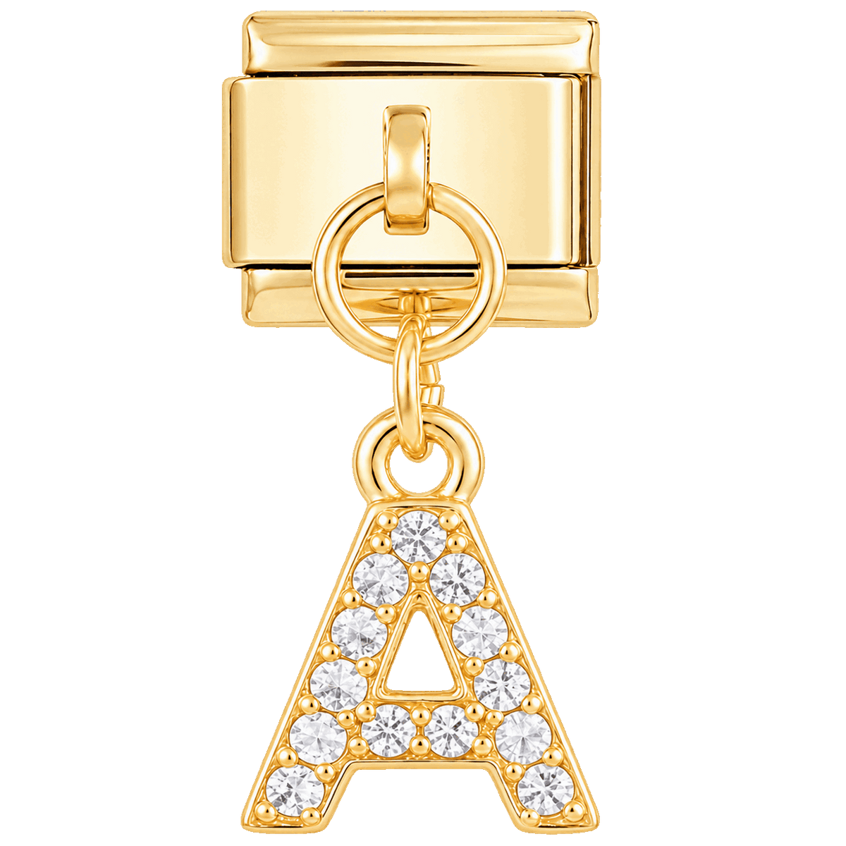 Lettera A con pietre, pendente, su oro