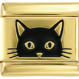 Faccia di gatto nero su base dorata