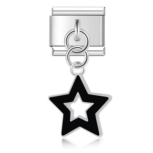 Black Star, on Silver - Charms Official