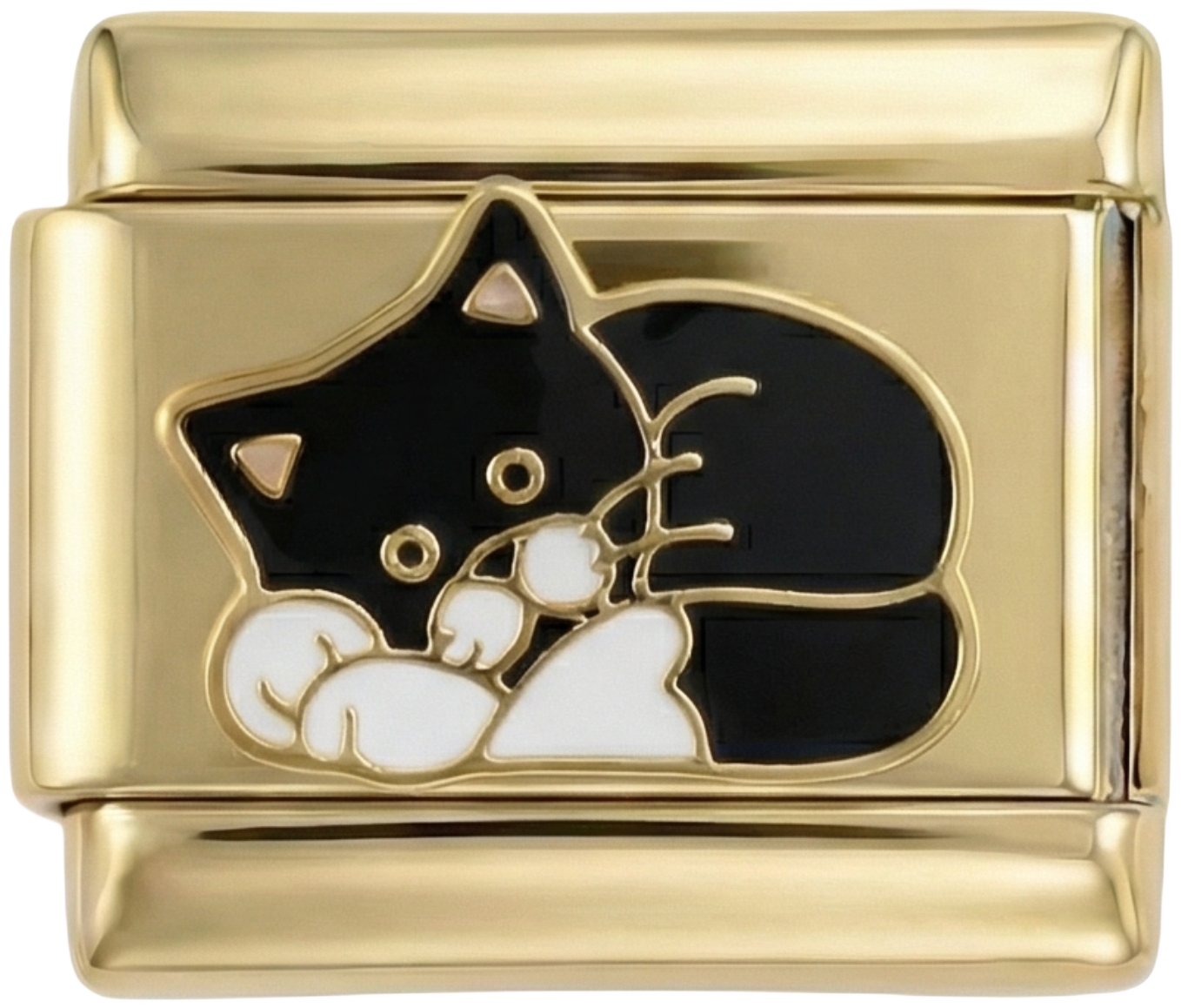 Black & White Cat Laying Down on Gold - black-white-cat-laying-down-on-gold.png