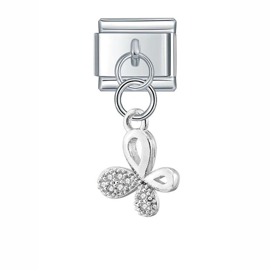 Butterfly with White Stones, on Silver - Charms Official