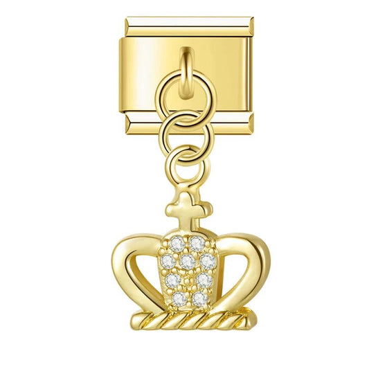 Crown King in Gold with Stones, on Gold - Charms Official