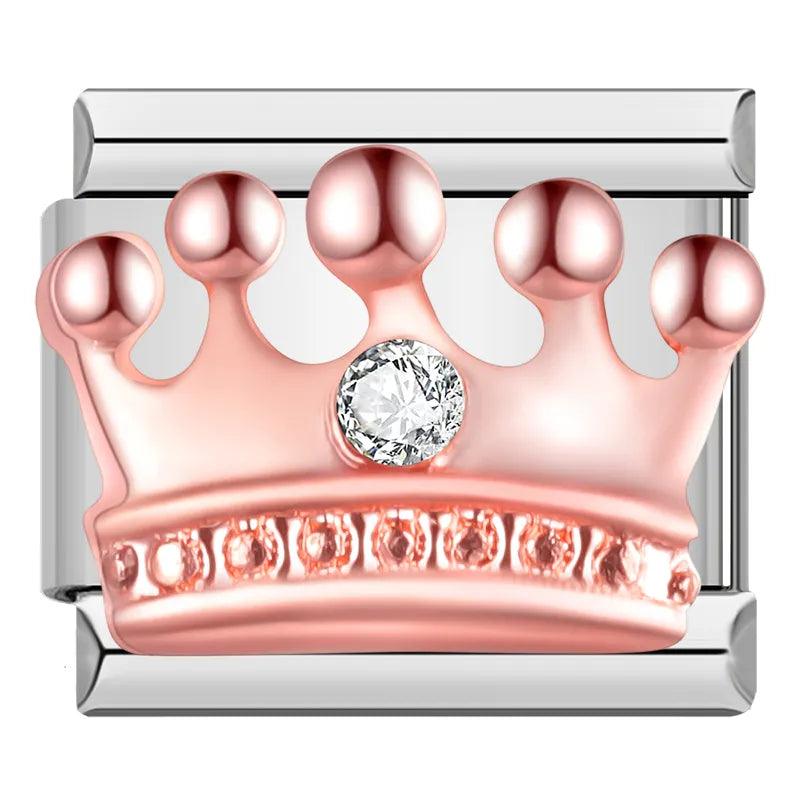 Crown Rose Gold, White Stone, on Silver - Charms Official