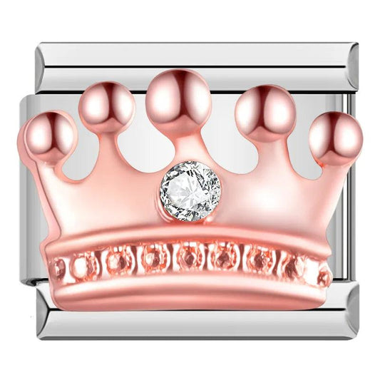 Crown Rose Gold, White Stone, on Silver - Charms Official