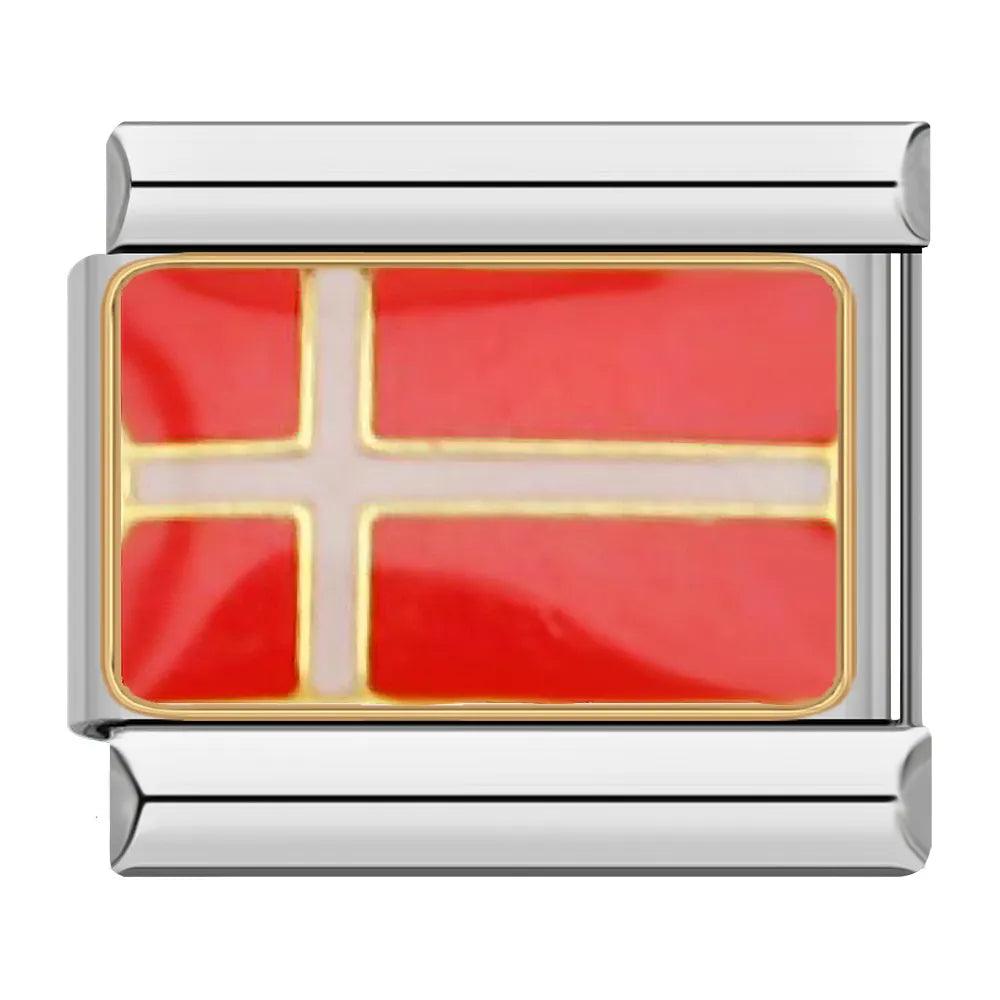 Denmark Flag, on Silver - Charms Official