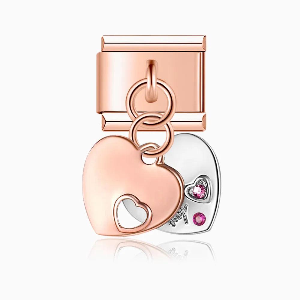 Double Heart with Purple Stones, on Rose Gold - Charms Official