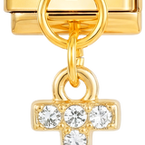 DA AGGIUNGERE - Ciondolo a forma di lettera T con pietre, in oro