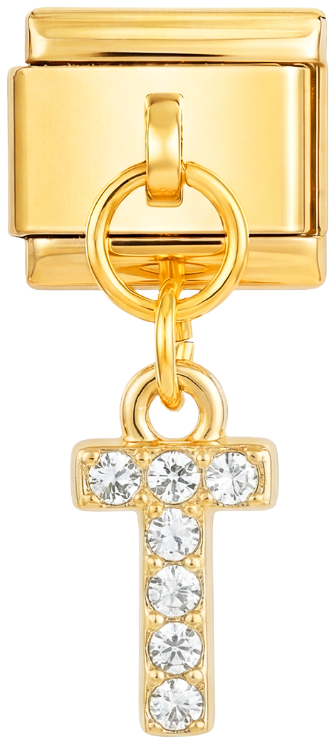 DA AGGIUNGERE - Ciondolo a forma di lettera T con pietre, in oro