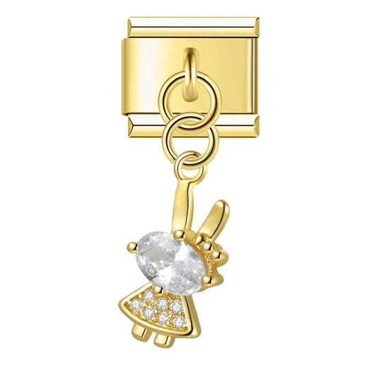 Little Girl in Gold with Stones, on Gold - Charms Official