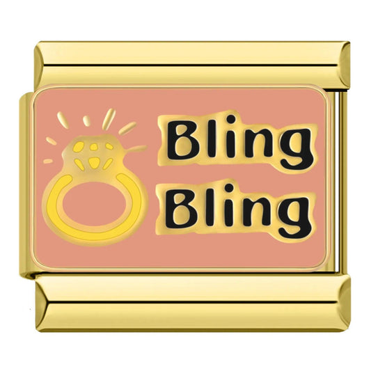 Pink Plate, Gold Ring, Bling Bling, on Gold - Charms Official