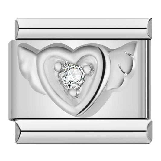 Silver Angel Heart with Single White Stone - Charms Official